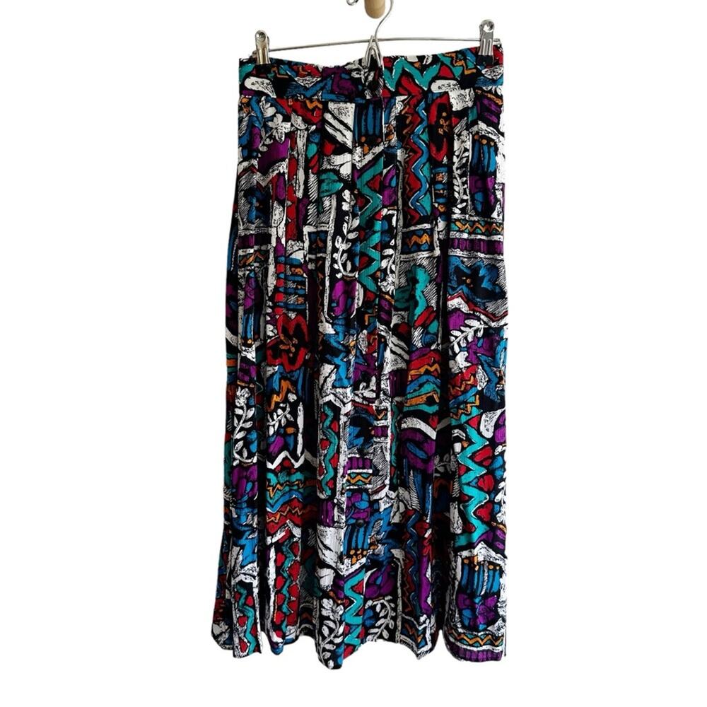 Vintage Fritzi California 90s Colorful Artsy Abstract Button Front Midi Skirt
